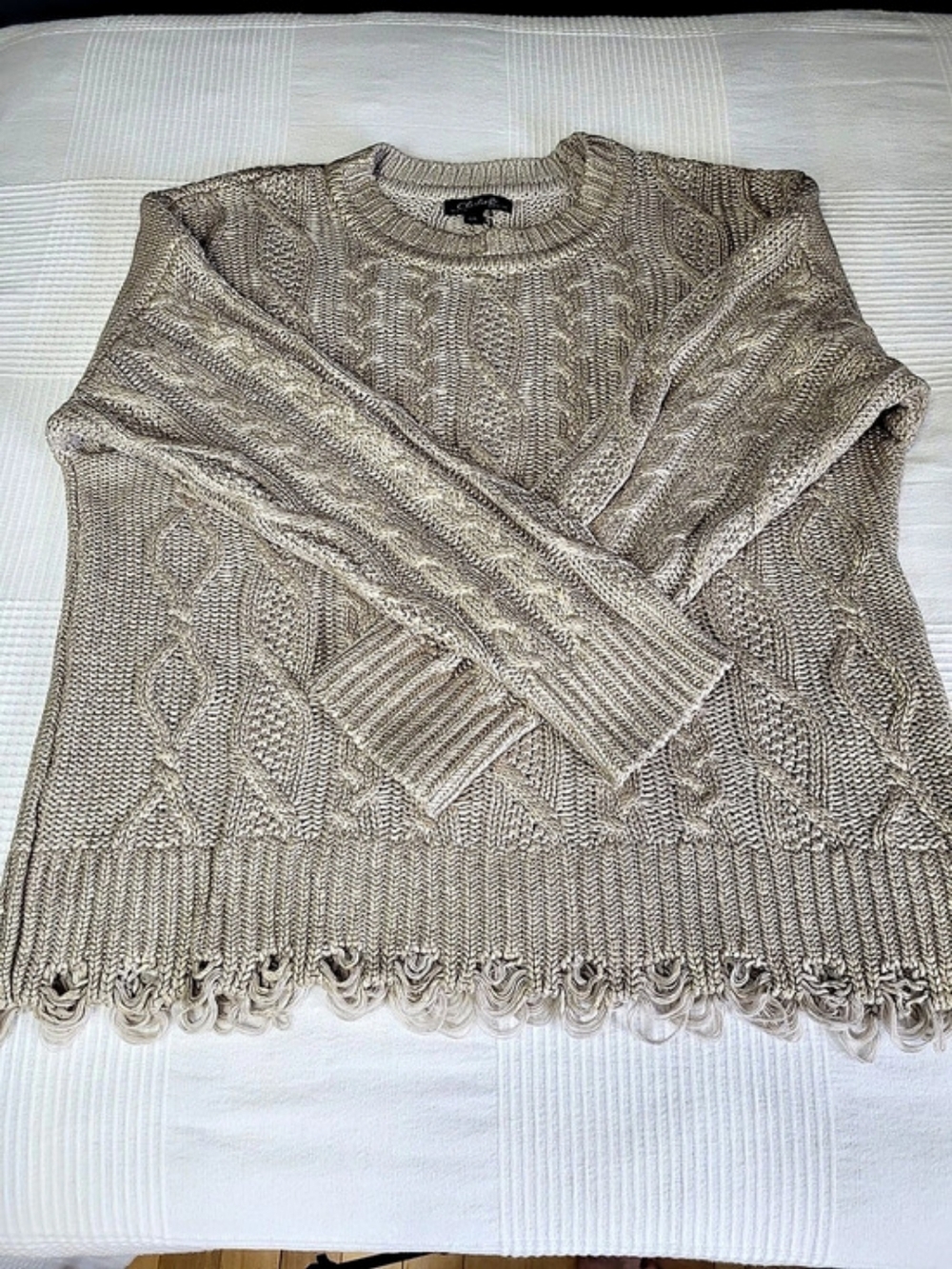 🍂 Charlie B Foiled Metallic Cable Crewneck Sweater Gold - Large - Luke New